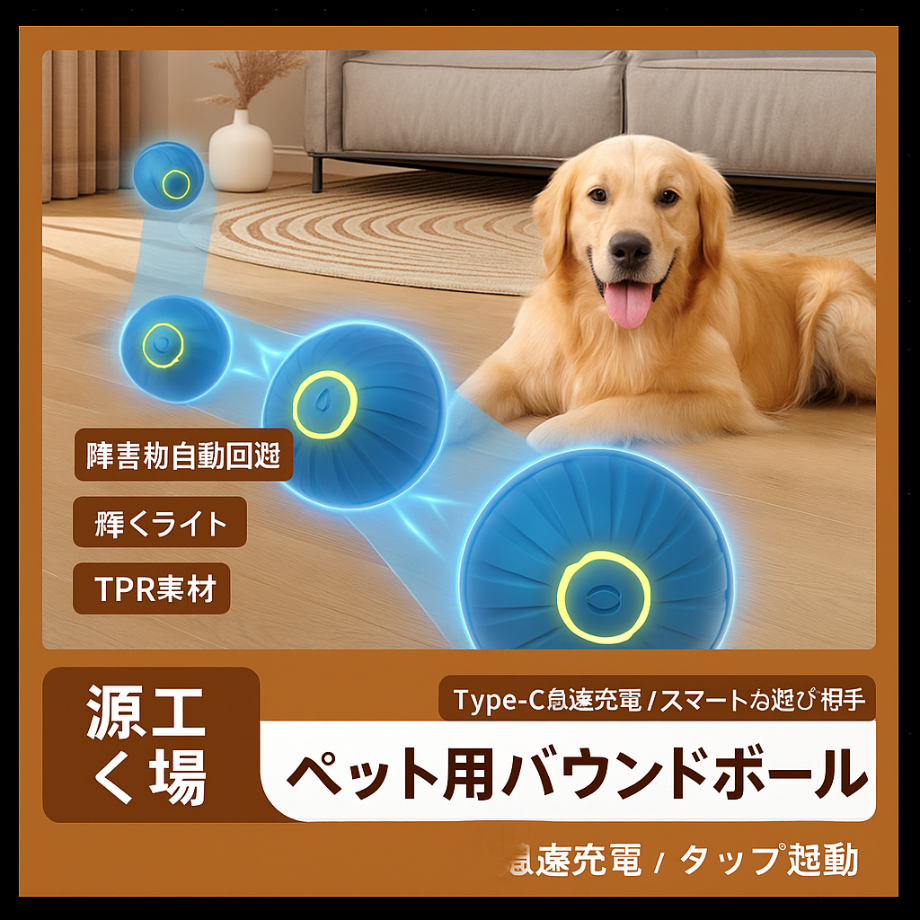 ペット用インタラクティブ自動ボール – 充電式・スマート・耐久性抜群・LEDライト付き