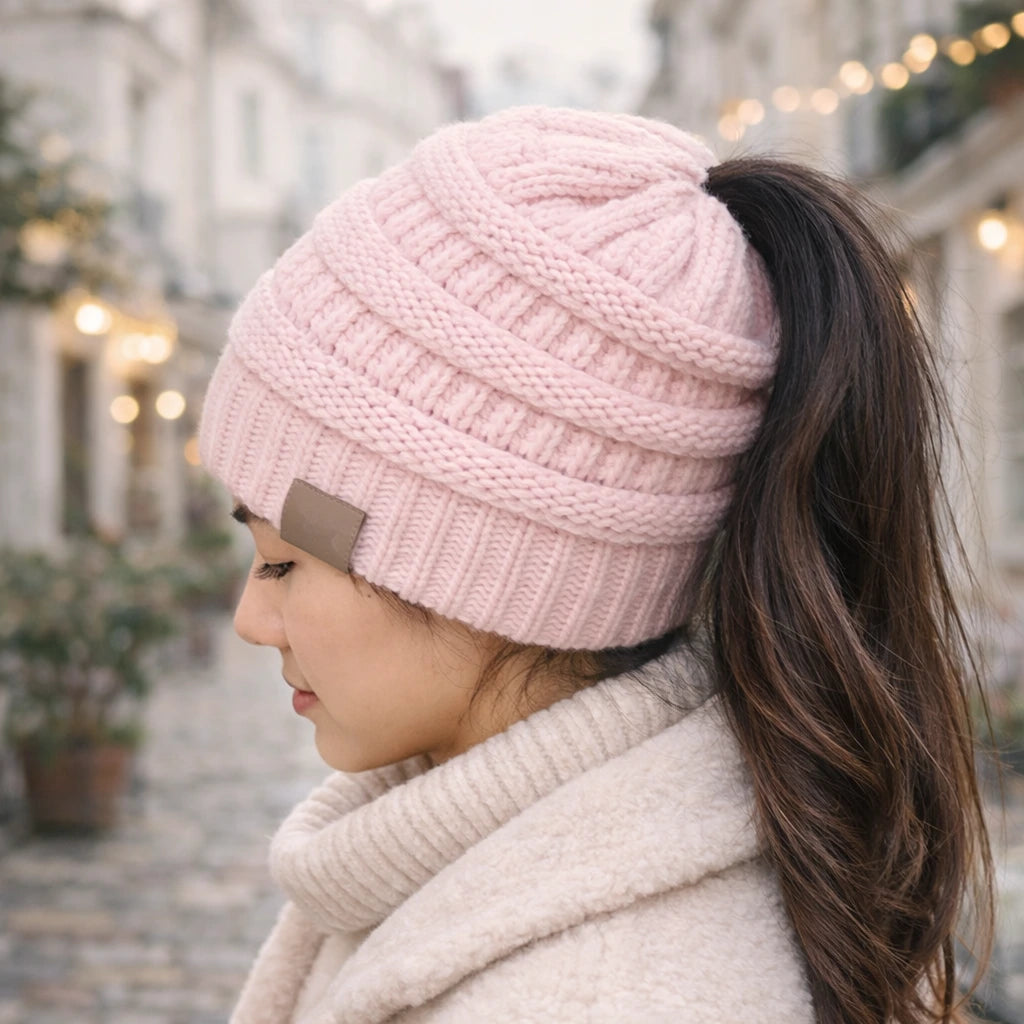 PonyTail Cozy Beanie™ – ポニーテールコージービーニー  伸縮性があり、スタイリッシュで暖かい（限定版）
