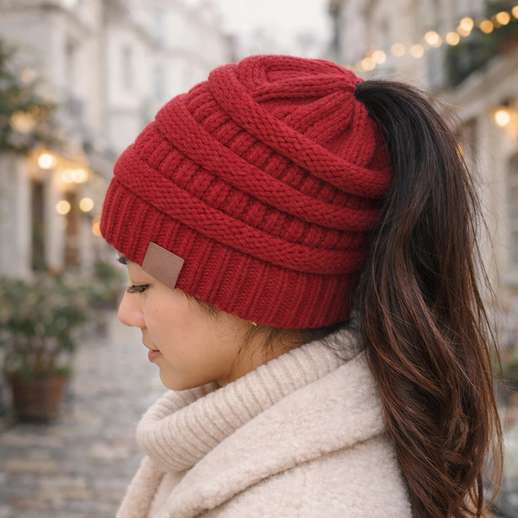 PonyTail Cozy Beanie™ – ポニーテールコージービーニー  伸縮性があり、スタイリッシュで暖かい（限定版）