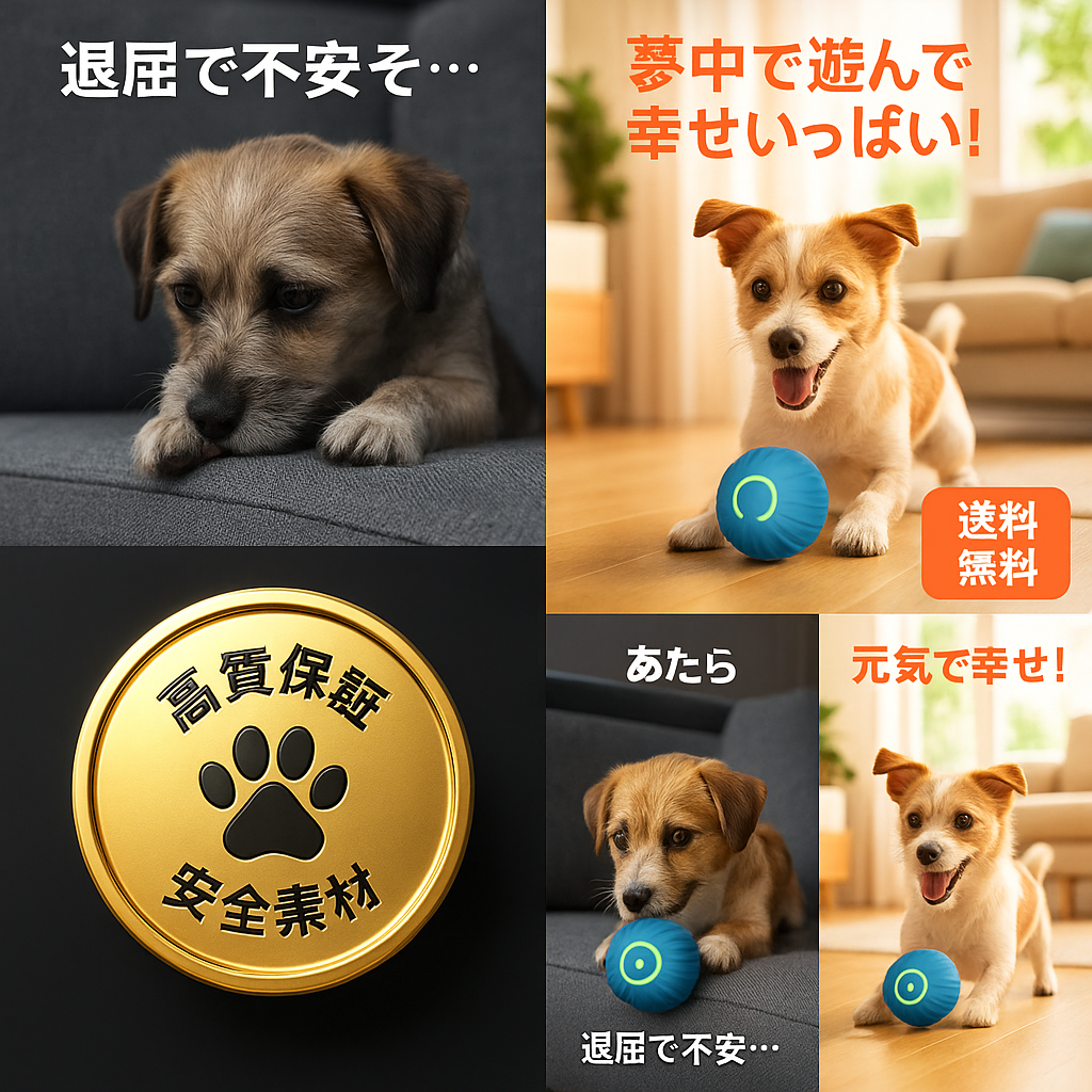 ペット用インタラクティブ自動ボール – 充電式・スマート・耐久性抜群・LEDライト付き