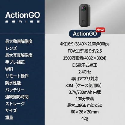 ActionGO 超小型4Kアクションカメラ